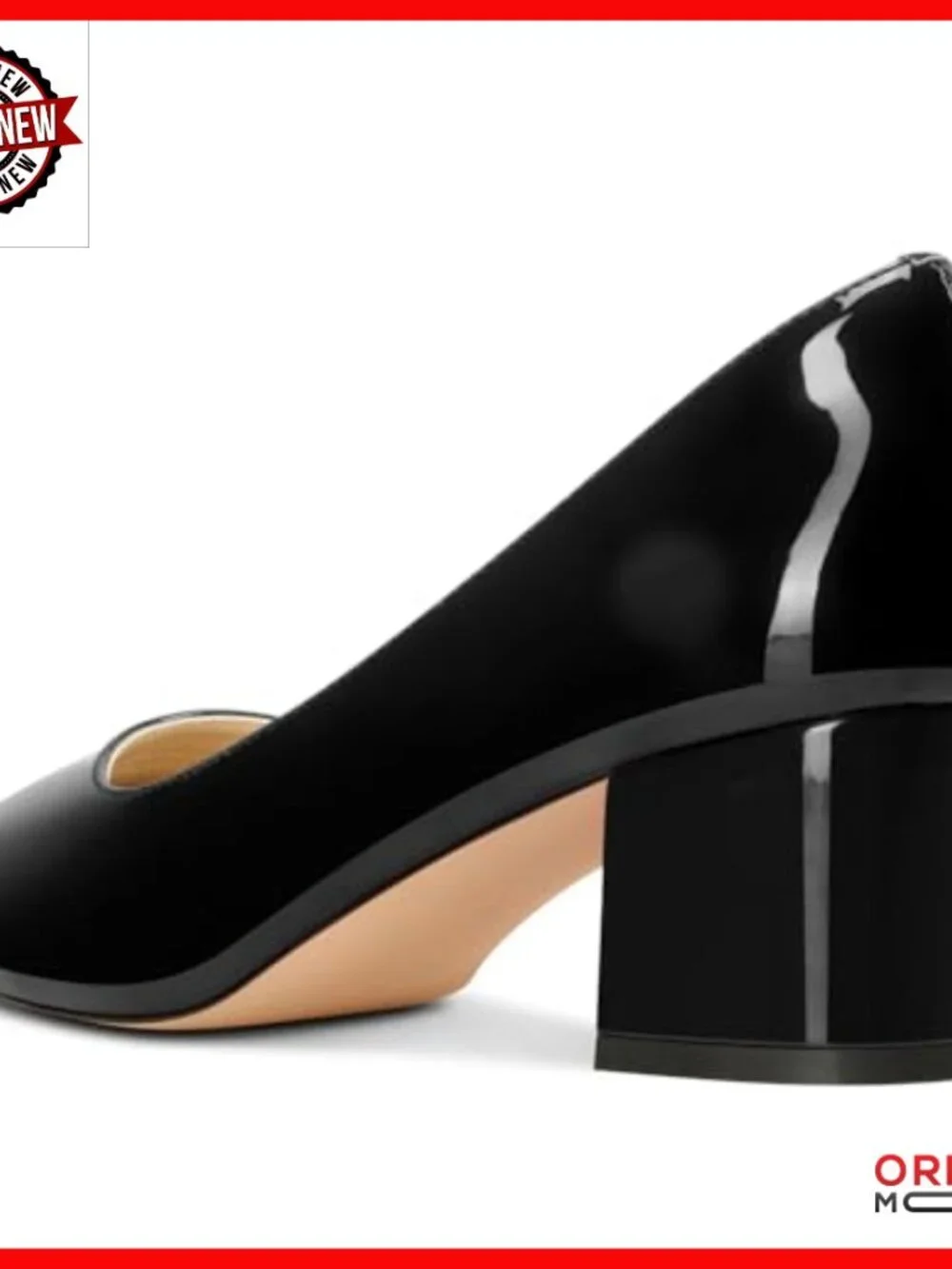 Chunky Block Heel Pumps Pointed Toe Slip-On Patent Leather Office Shoes